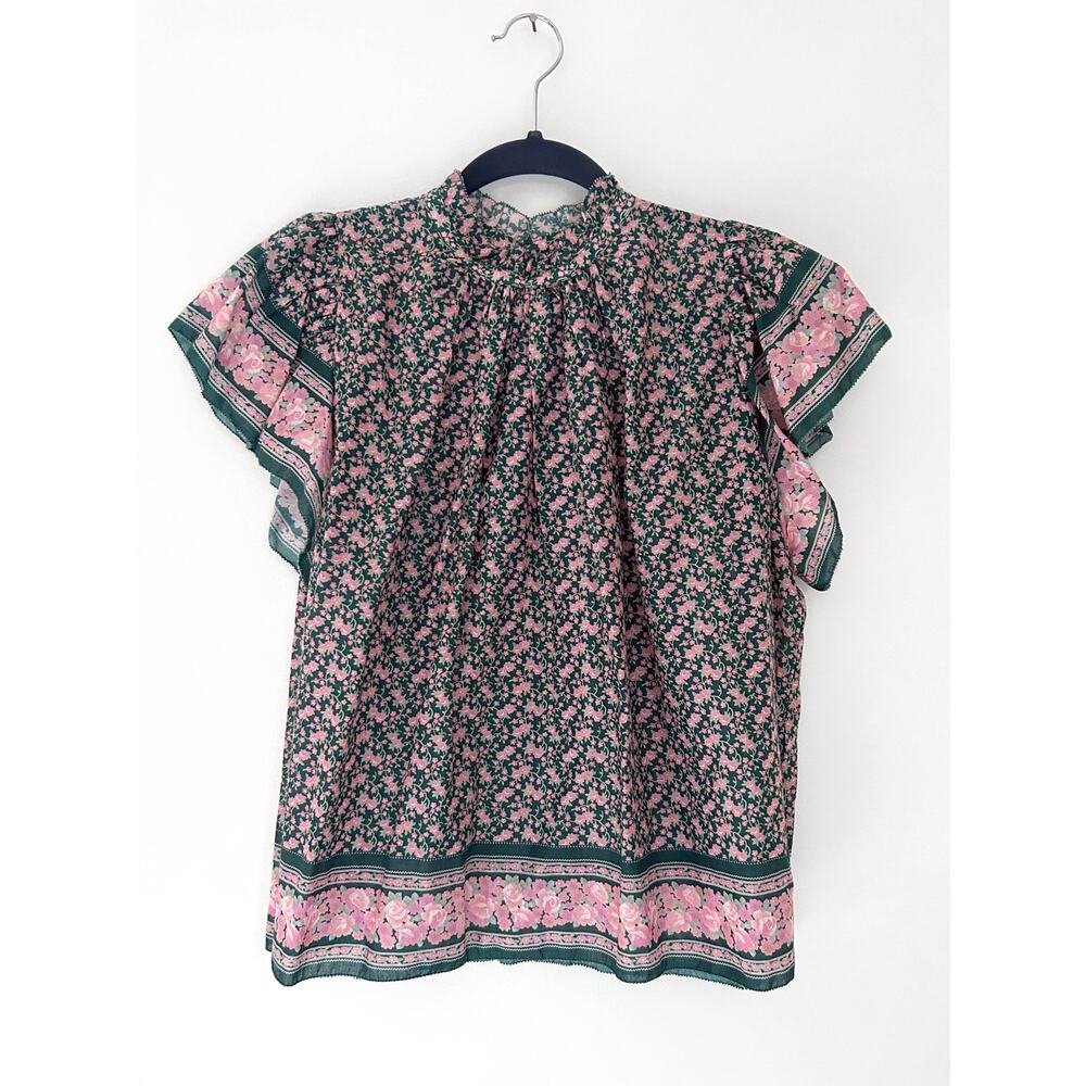 TROVATA Birds of Paradis Carla Blouse in Green Ditsy Floral Size Small MSRP $298